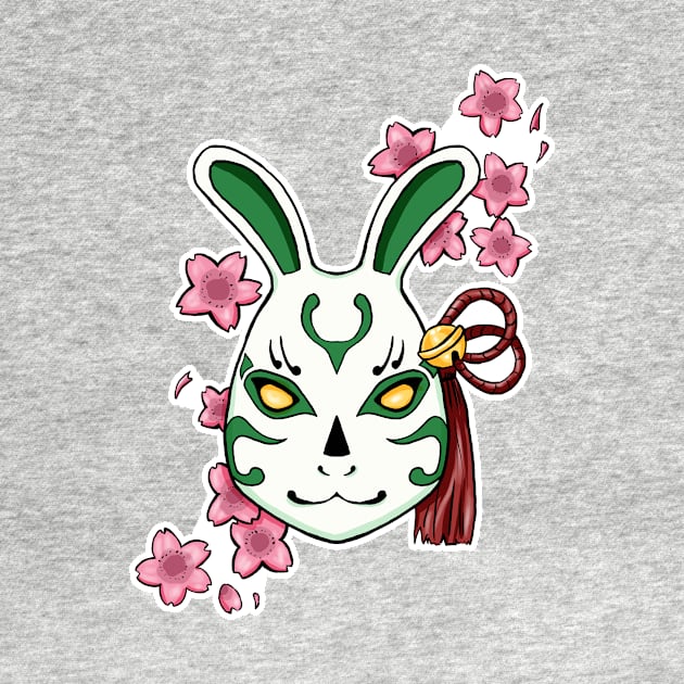 Blossoming Habits: A Cherry Blossom Japanese Mask Green by alexandre-arts